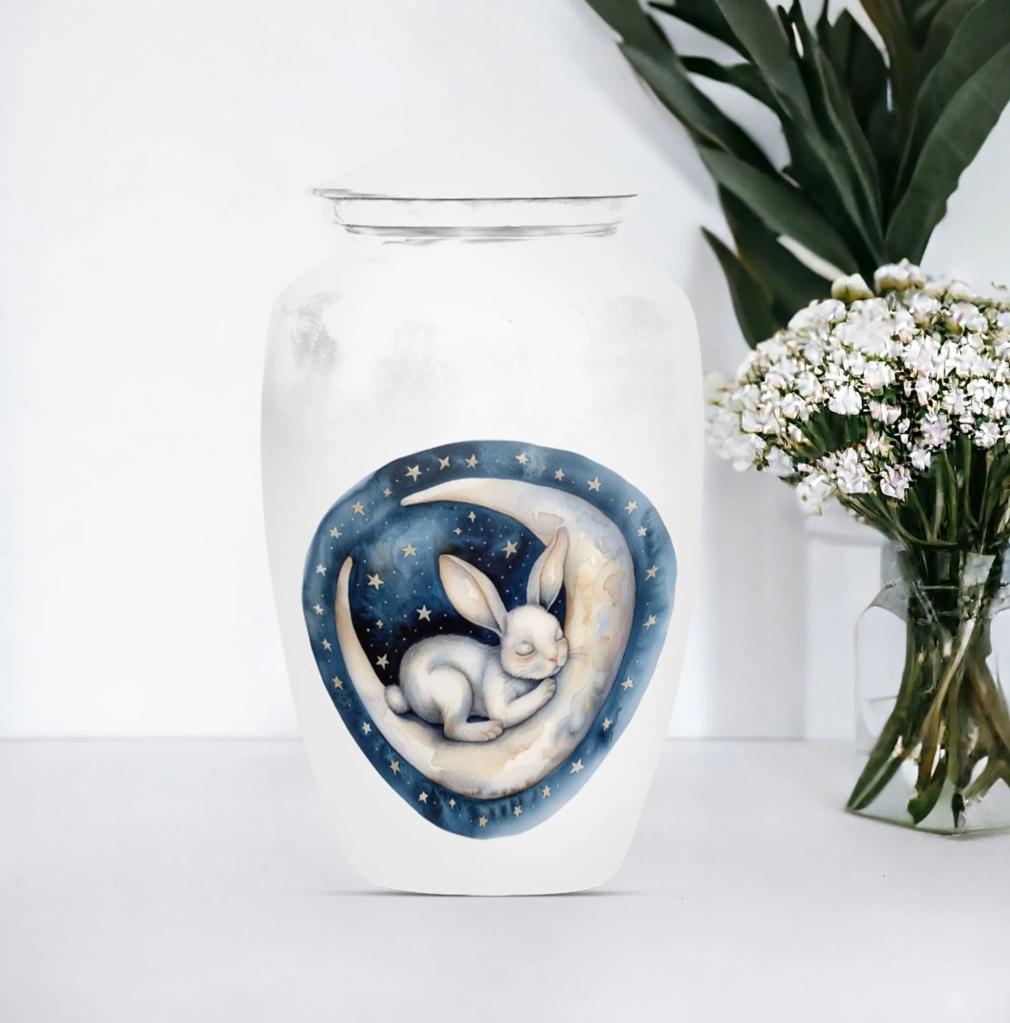 White Bunny Moon Purity: A Serene Memorial Urn for Ashes