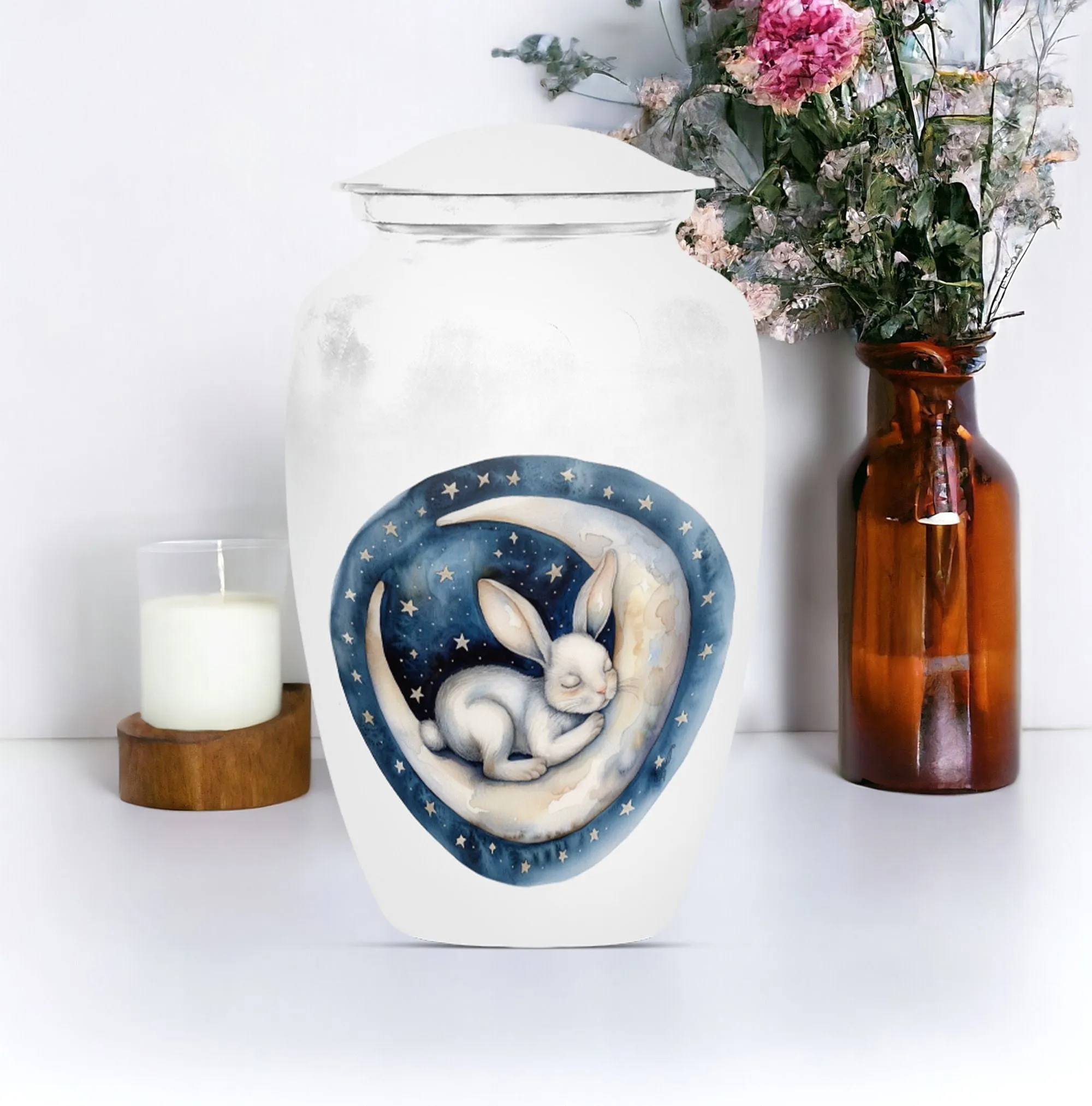 White Bunny Moon Purity: A Serene Memorial Urn for Ashes