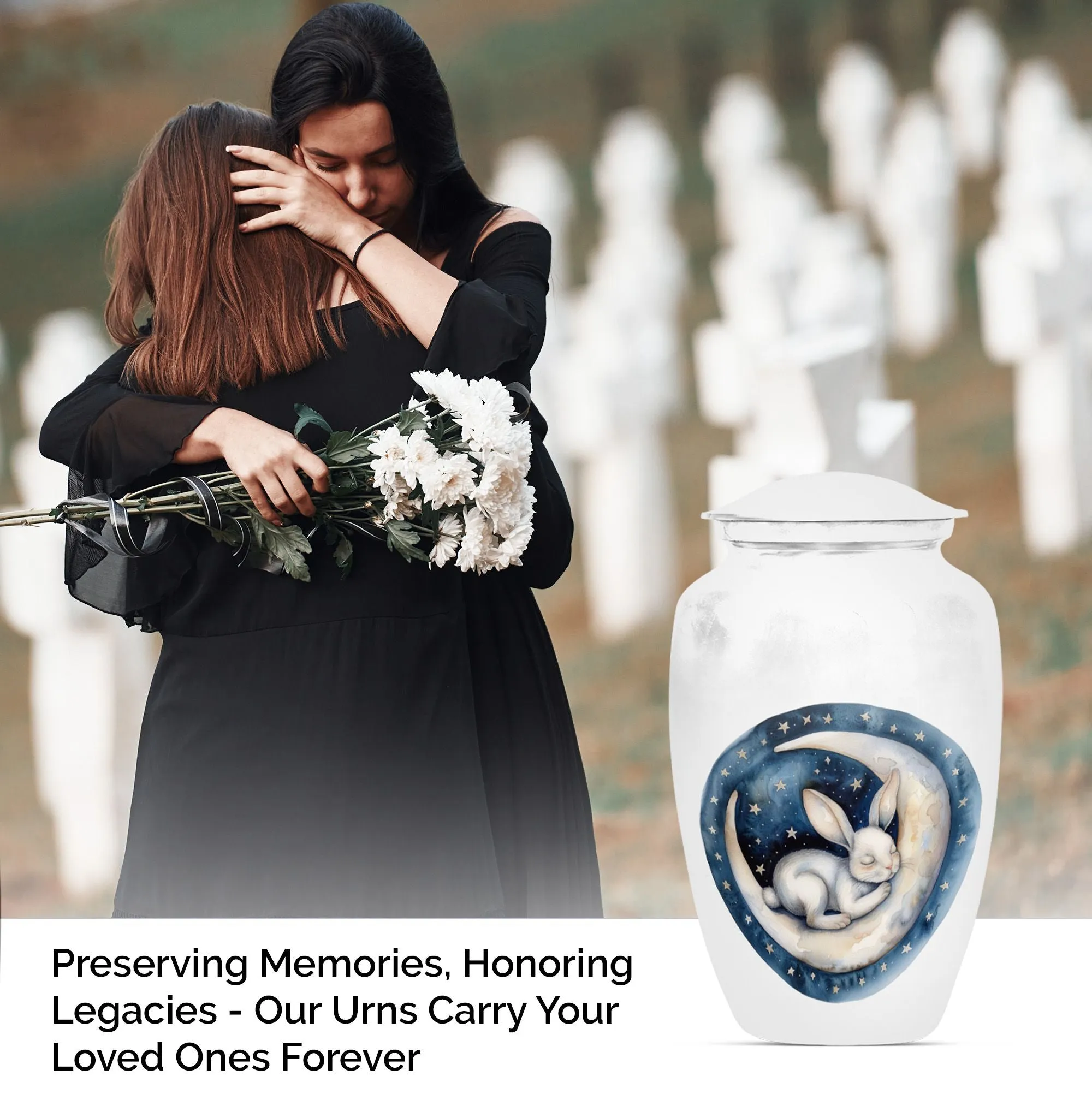 White Bunny Moon Purity: A Serene Memorial Urn for Ashes
