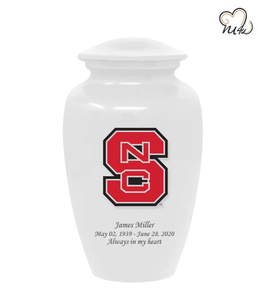 White North Carolina State Wolfpack University College Cremation Urn