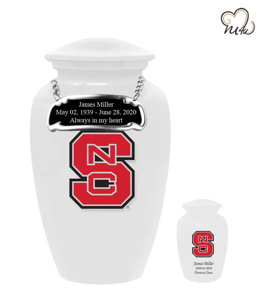 White North Carolina State Wolfpack University College Cremation Urn