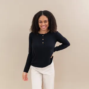 Women's Ribbed Henley Top in Midnight