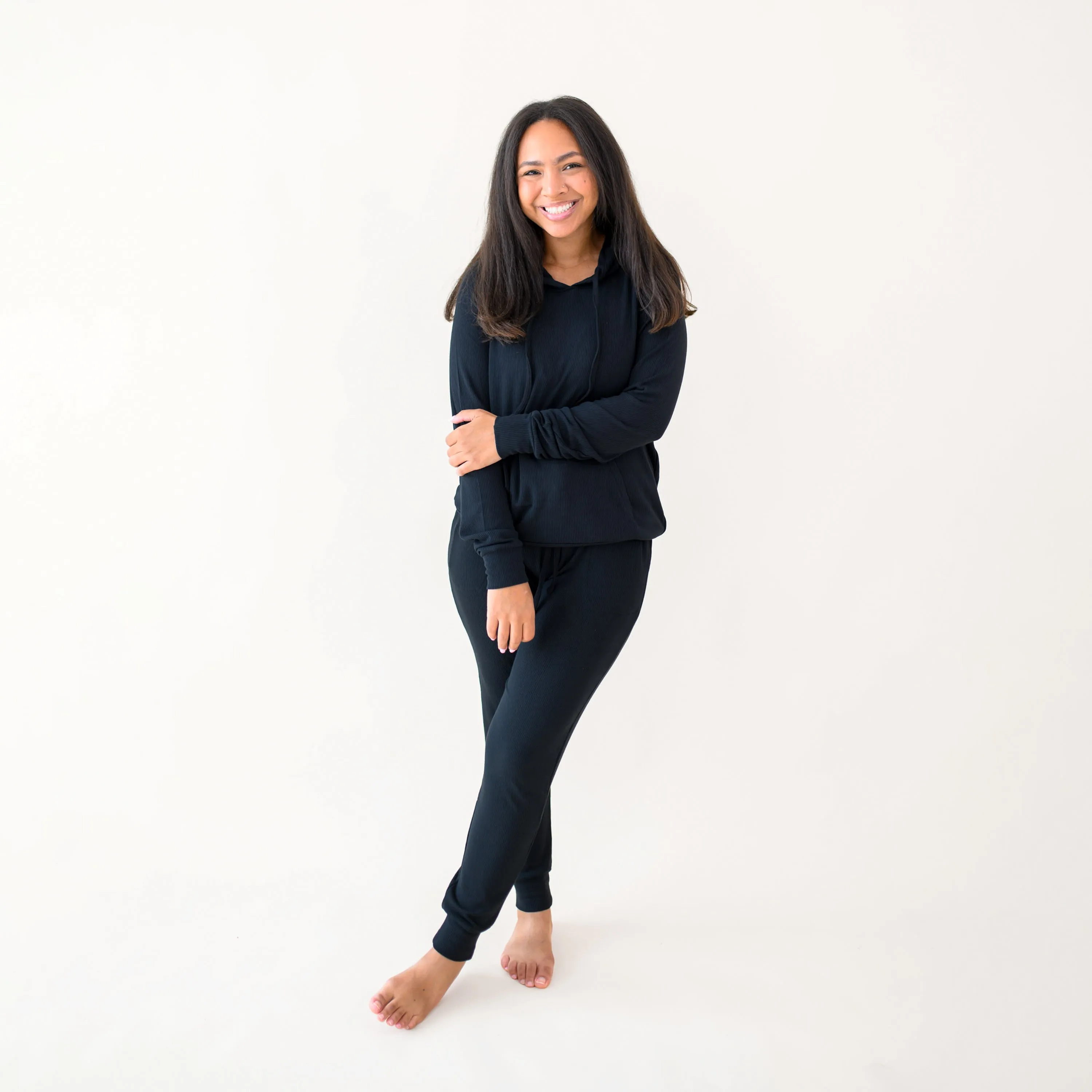 Women's Ribbed Hoodie in Midnight